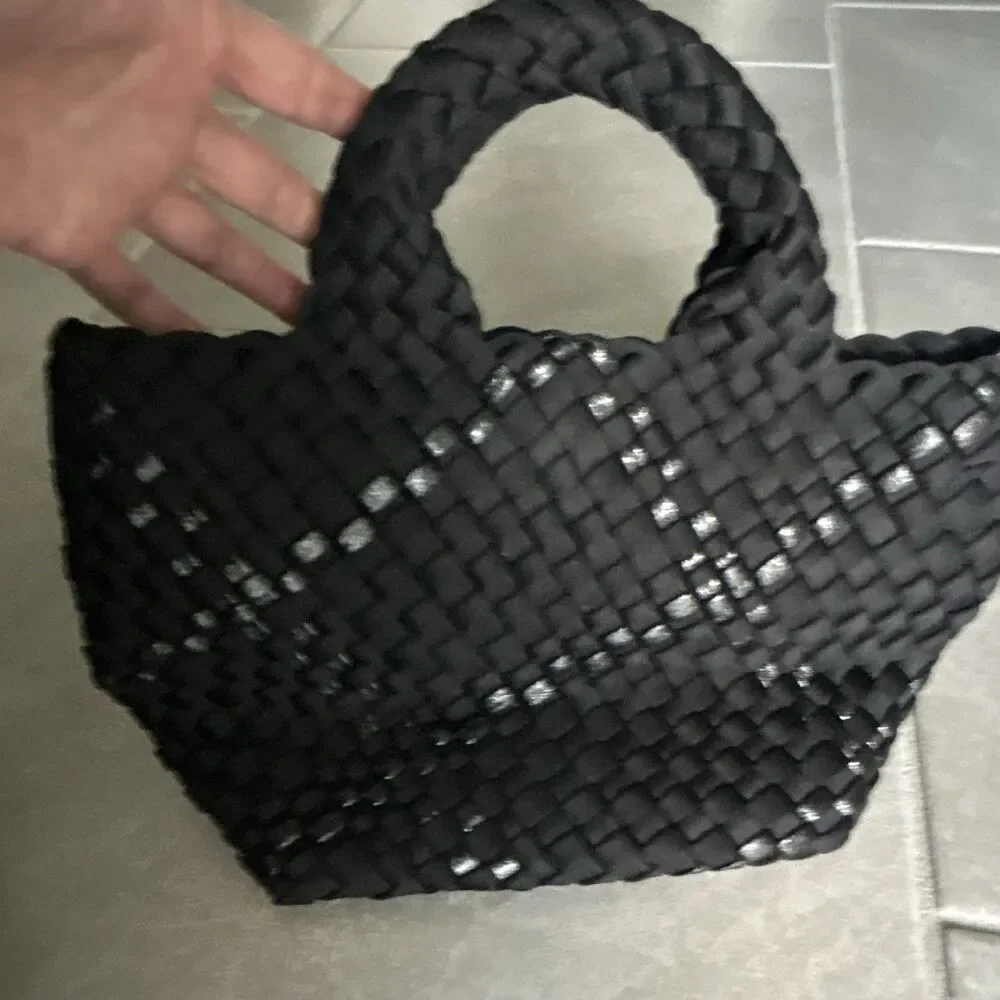 PARKER & HYDE Black Woven Braided Satchel Top Handle Bag w Pouch Magnetic 13x7